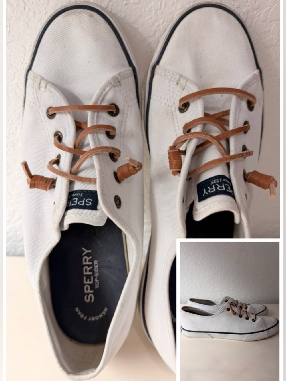 Sperry Pier View White Canvas Sneakers | Memory Foam Comfort Casual Shoes